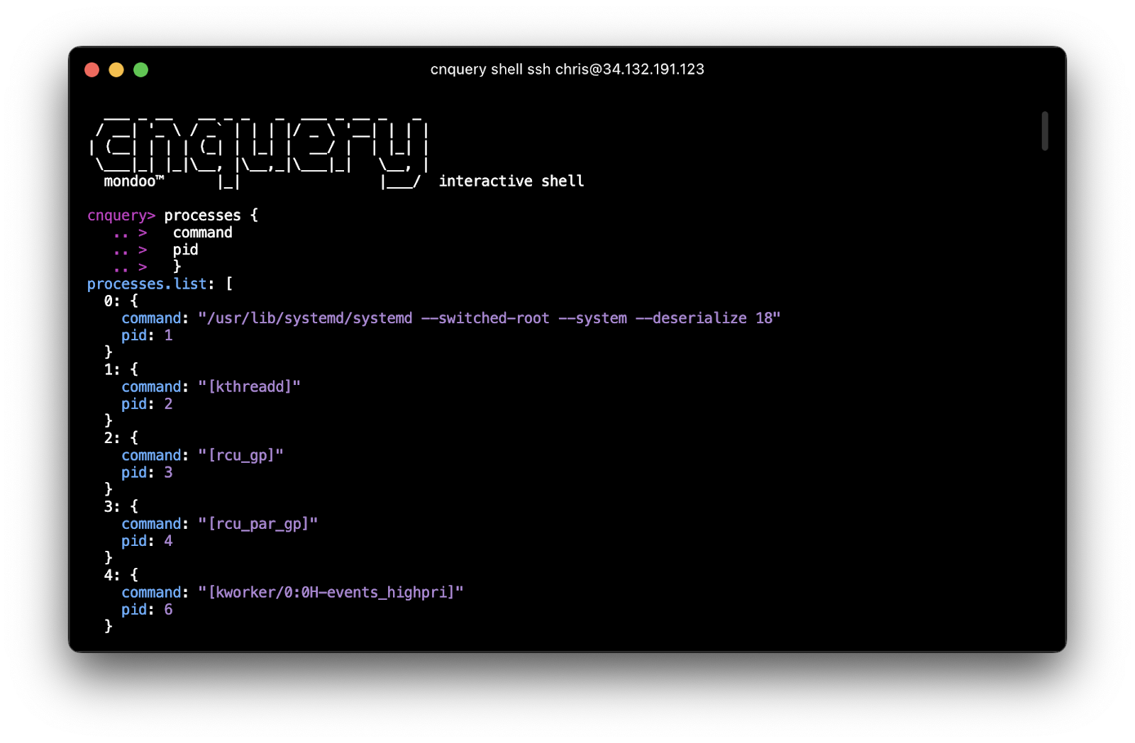 screenshot of cnquery terminal 